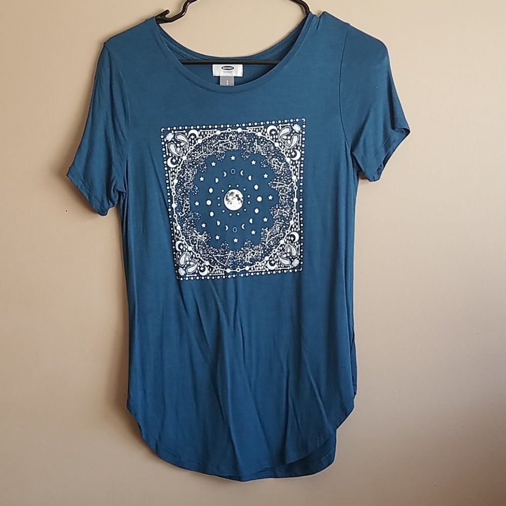 Blue Teal Short Sleeve Moon Shirt